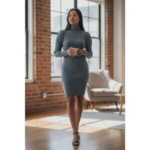 Gap Sweater Dress Turtleneck Blue Long Sleeve Ribbed Knit NEW Academia Size XL